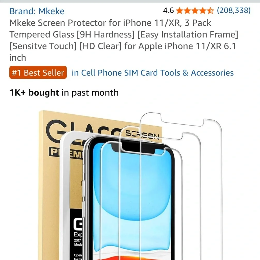 Amazon Premium Tempered Glass Screen Protector for iPhone 11 and XR
